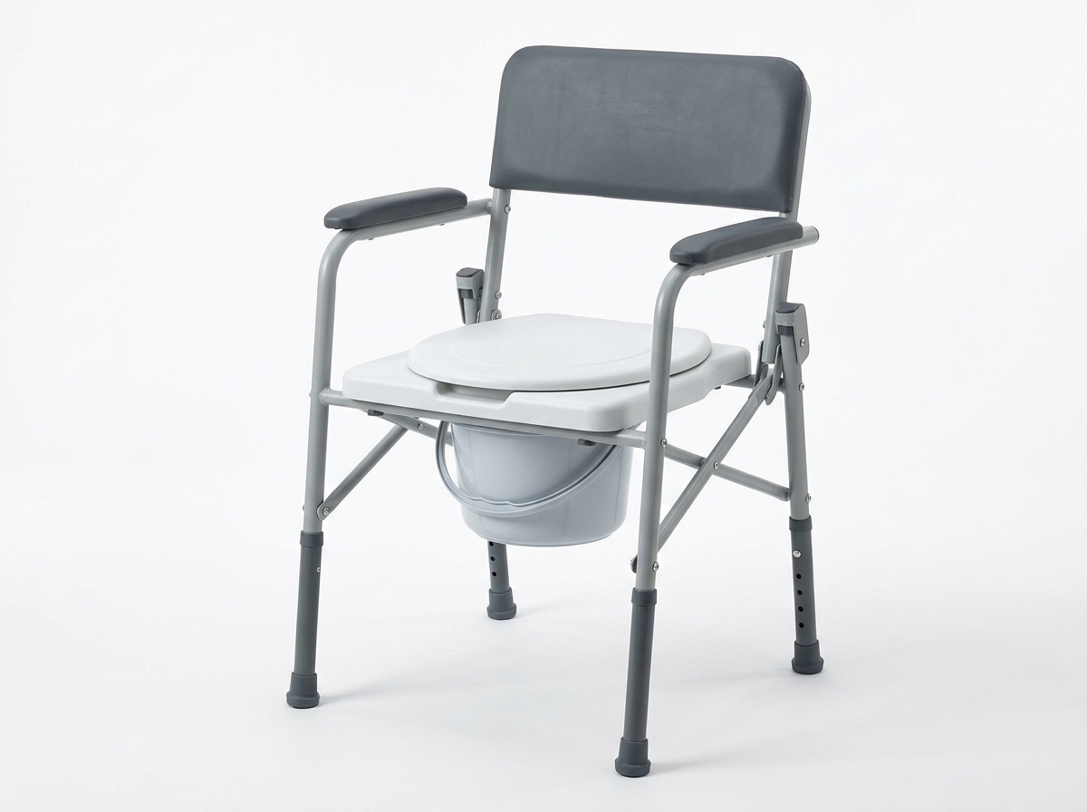 Folding steel bedside commode chair